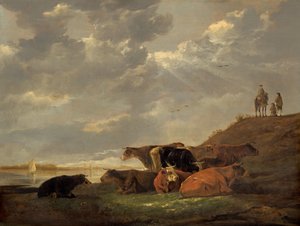 İnekler ile Nehir Manzarası by Aelbert Cuyp