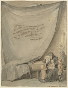 Bir tabutun yanında dört çocuklu dul by Aert Schouman