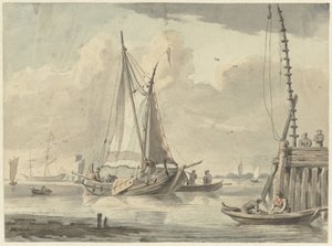 Dordrecht yakınlarındaki nehirde yelkenli gemiler by Aert Schouman