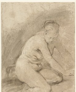 kollarını açmış diz çökmüş çıplak kadın by Aert de Gelder (attributed to)