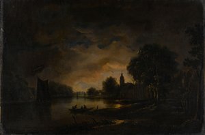Ay Işığında Nehir Manzarası by Aert van der Neer (manner of)