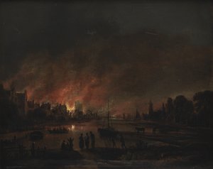Bir Köyde Gece Yangın by Aert van der Neer