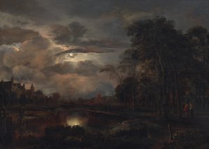Köprü ile Mehtaplı Manzara by Aert van der Neer