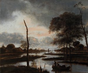 Nehir Manzarası: Akşam (tuval üzerine yağlıboya) by Aert van der Neer