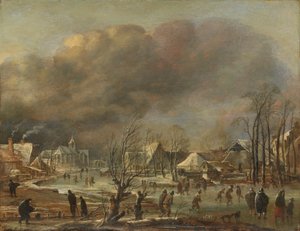 Donmuş Kanal Yanındaki Köye Kar Yağışı, 1630-77 by Aert van der Neer