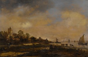 Kale ve Köy ile Geniş Nehir Manzarası by Aert van der Neer