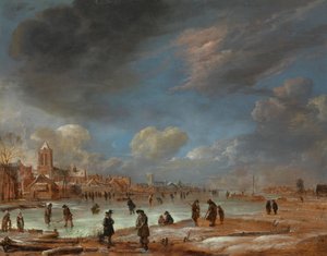 Kolf Oyuncularının Olduğu Bir Kasabaya Yakın Kış Manzarası by Aert van der Neer