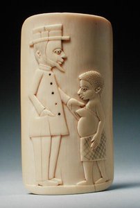 Avrupalı bir erkek ve Afrikalı bir kadın figürlü plaket, Kongo (fildişi) by African