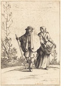 Dilenci Çift, Arka Planda Manzaralı by After Jacques Callot
