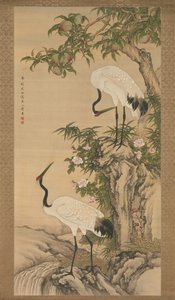 Turnalar, Şeftali Ağacı ve Çin Gülleri, 18. yüzyılın başlarında. by After Shen Quan