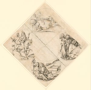 Şatolu Dört Kanatlı Bir Tasarım, İki Aşık, Bir Aptalın Çektiği Bir Bakire, Bir Yalak Tarafından Oturan Bir Çift, Bir Şövalye ve Bir Atın Üzerindeki Sevgilisi by After The Master of the Housebook