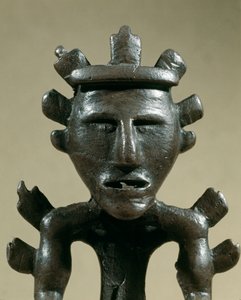 Prehistory: bronze warrior figurine of the Tresor of Galic (Kostroma, Russia). 1500 BC. Bronze Age. Moscow, State Historical Museum by Age Bronze