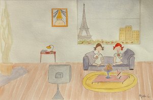 Yolculuk, oturma odası, 2015, kağıt üzerine suluboya by Agnes Girardon