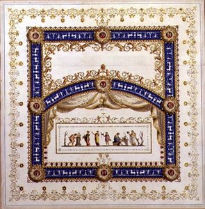 Neo-Klasik tavan için tasarım (suluboya, guaj, kalem ve mürekkep ve kağıt üzerine altın varak) by Agostino (attr.) Brunias