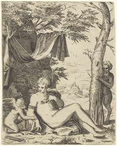 Venüs, saterde aşk by Agostino Carracci (attributed to)