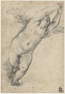 Kollarını kaldırarak uçan putto by Agostino Carracci (attributed to)