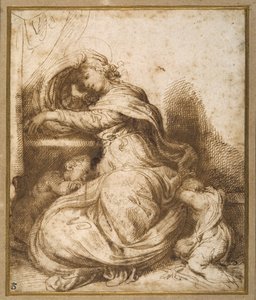 St John ile Madonna ve Çocuk, hepsi uykuda (kalem ve kahverengi mürekkep ve kahverengi yıkama) by Agostino Carracci
