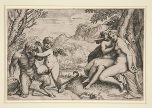 Cupid Tarafından Bastırılan Pan by Agostino Carracci