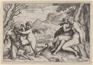 Pan Evcilleştirme Eros by Agostino Carracci
