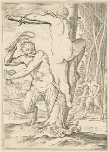 Bir Periyi Kırbaçlayan Satyr, c.1590-95 by Agostino Carracci