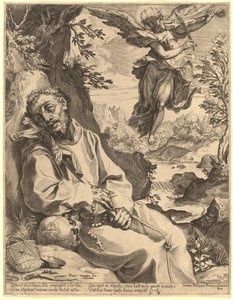 Müzik Meleği tarafından teselli Aziz Francis by Agostino Carracci after Francesco Vanni