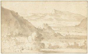 Bir göl ve bir kale ile dağ manzarası by Agostino Tassi (possibly)