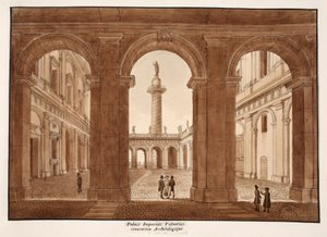 Palazzo Imperiali Valentini. Arkeolojik Restorasyon., 1833 (kahverengi yıkama ile aşındırma) by Agostino Tofanelli