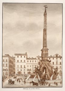 Piazza Navona Dikilitaşı, 1833 (kahverengi cilalı gravür) by Agostino Tofanelli
