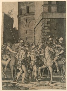 Bir Askerle Karşılaşan Roma İmparatoru by Agostino Veneziano