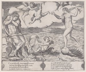 Denizde Eros, yak. 1514-36. by Agostino Veneziano