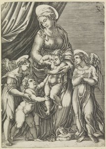 Çocuklu Meryem ve genç Vaftizci Yahya by Agostino Veneziano