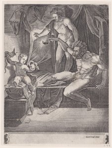 Beşiğindeki Genç Herkül, 1533 tarihli. by Agostino Veneziano