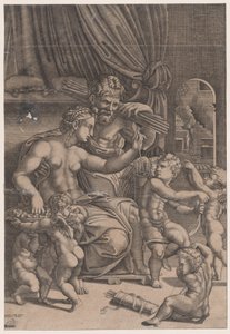 Venüs ve Vulcan, 1530 tarihli Cupids ile çevrili. by Agostino Veneziano