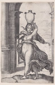 1528 tarihli, 1528 tarihli, Başında Vazo Taşıyan Kadın. by Agostino Veneziano