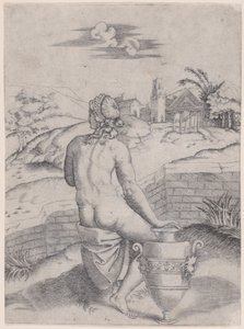 Vazonun Yanında Oturan Kadın, yak. 1514-36. by Agostino Veneziano