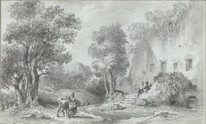 Bir Handan Önce Köylülerle Manzara by Aignan Thomas Desfriches