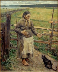 kedi ile yaşlı kadın by Akseli Valdemar Gallen-Kallela