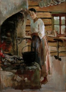 Karısı satış yapıyor by Akseli Valdemar Gallen-Kallela