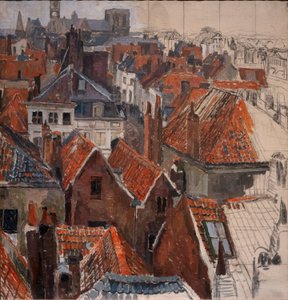 Ghent'in çatıları (bitmemiş versiyon), c.1920-22 (tuval üzerine yağlı boya)