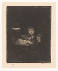Alacakaranlıkta çizim yapan çocuklar by Albert Besnard (signed by artist)