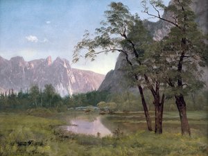 Yosemite Vadisi (tuval üzerine monte edilmiş kağıt üzerine yağlı boya) by Albert Bierstadt