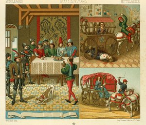 14. Yüzyılda Kale Hayatı ve Ulaşım Araçları, Racinet Auguste tarafından hazırlanan Kostüm Tarihinin Tamamından Bir Örnek by Albert Charles August Racinet