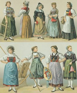 Kantonların Kostümleri, Racinet Auguste tarafından hazırlanan Kostüm Tarihinin Tamamından bir örnek by Albert Charles August Racinet