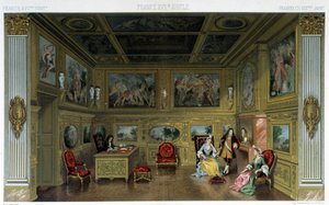 18. yüzyıldan kalma zengin bir evde erkekler ve kadınlar. Racinet tarafından "" Le kostüm tarihi" "de illüstrasyon by Albert Charles August Racinet