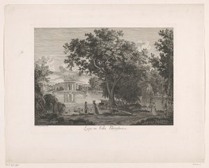 Villa Borghese'deki Villa Borghese Lago'daki göl manzarası (nesne üzerindeki başlık) Malerisch radirte Prospekte aus Italien (dizi başlığı)