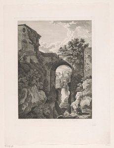 Tivoli Cascata'daki San Rocco köprüsündeki şelale, e Ponte di St. Rocco a Tivoli (nesne üzerine başlık) İtalya'dan pitoresk yayılan umutlar (seri başlığı)