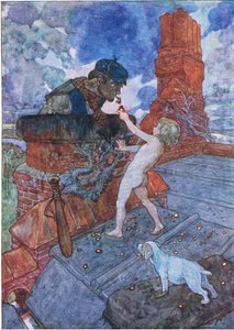 Canlı bir kömür aldı ve The Water Babies pub'dan Grimes turtasına koydu. Humphrey Milford Oxford University Press, yaklaşık 1930 (renkli lito)