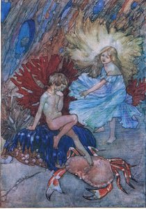 The Water Babies pub.by Humphrey Milford Oxford University Press'ten "Hayır, o zavallı yengeci Tom hakkında dürtme", c.1930 (renkli lito) by Albert Edward Jackson