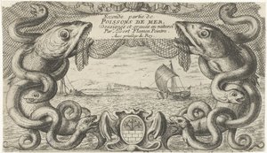 Deniz canlıları ve bir balık ağı sınırında deniz manzarası Balık ve diğer deniz canlıları - tuzlu su ikinci serisi (dizi başlığı) Poissons de mer (nesne üzerinde seri başlığı) by Albert Flamen