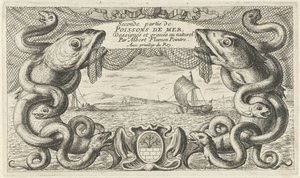 Deniz canlıları ve bir balık ağı sınırında deniz manzarası Balık ve diğer deniz canlıları - tuzlu su ikinci serisi (dizi başlığı) Poissons de mer (nesne üzerinde seri başlığı) by Albert Flamen